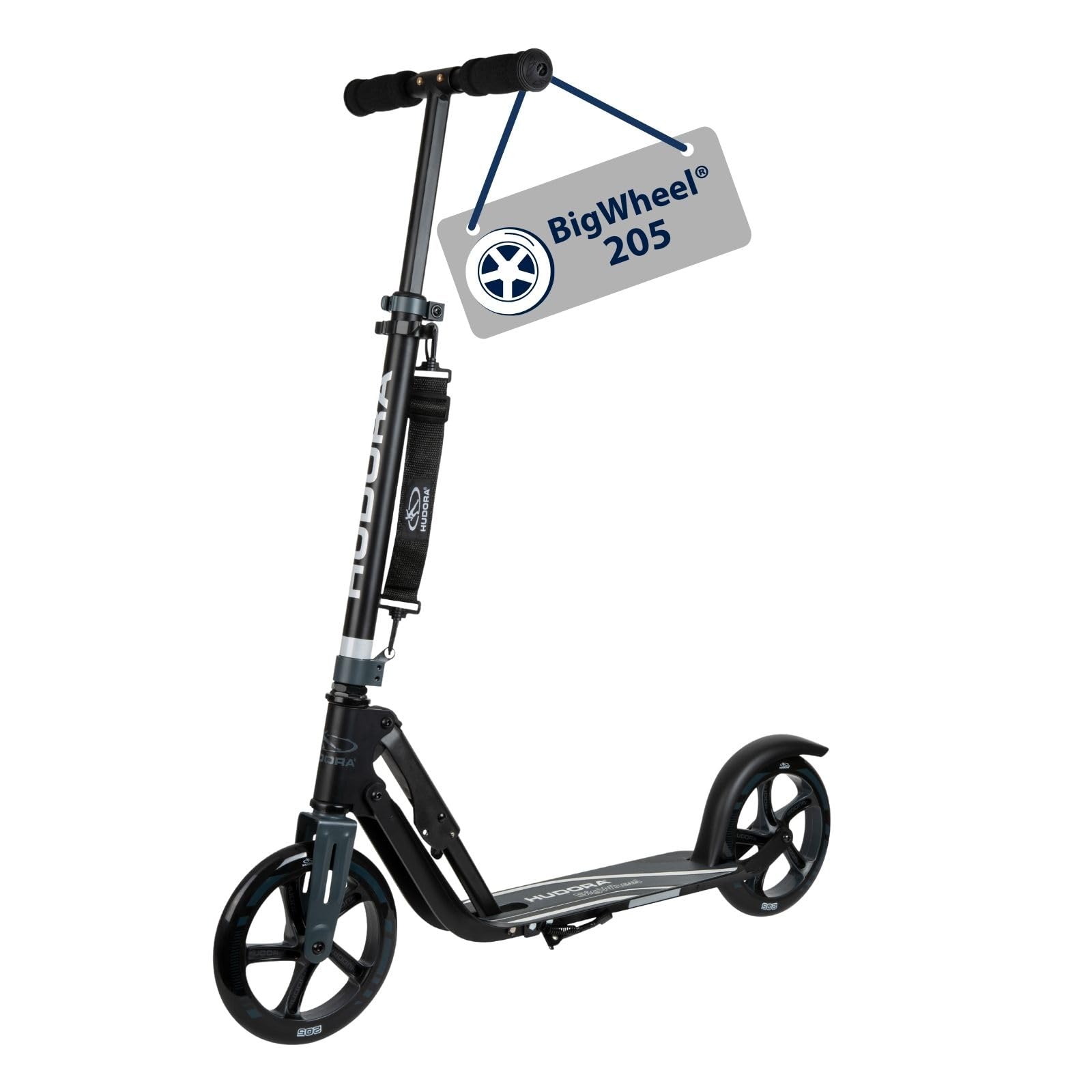 HUDORA BigWheel 205 Cityroller – Aluminium, klappbar, höhenverstellbar, Ständer, 205mm Räder, für Kinder & Erwachsene bis 100 kg