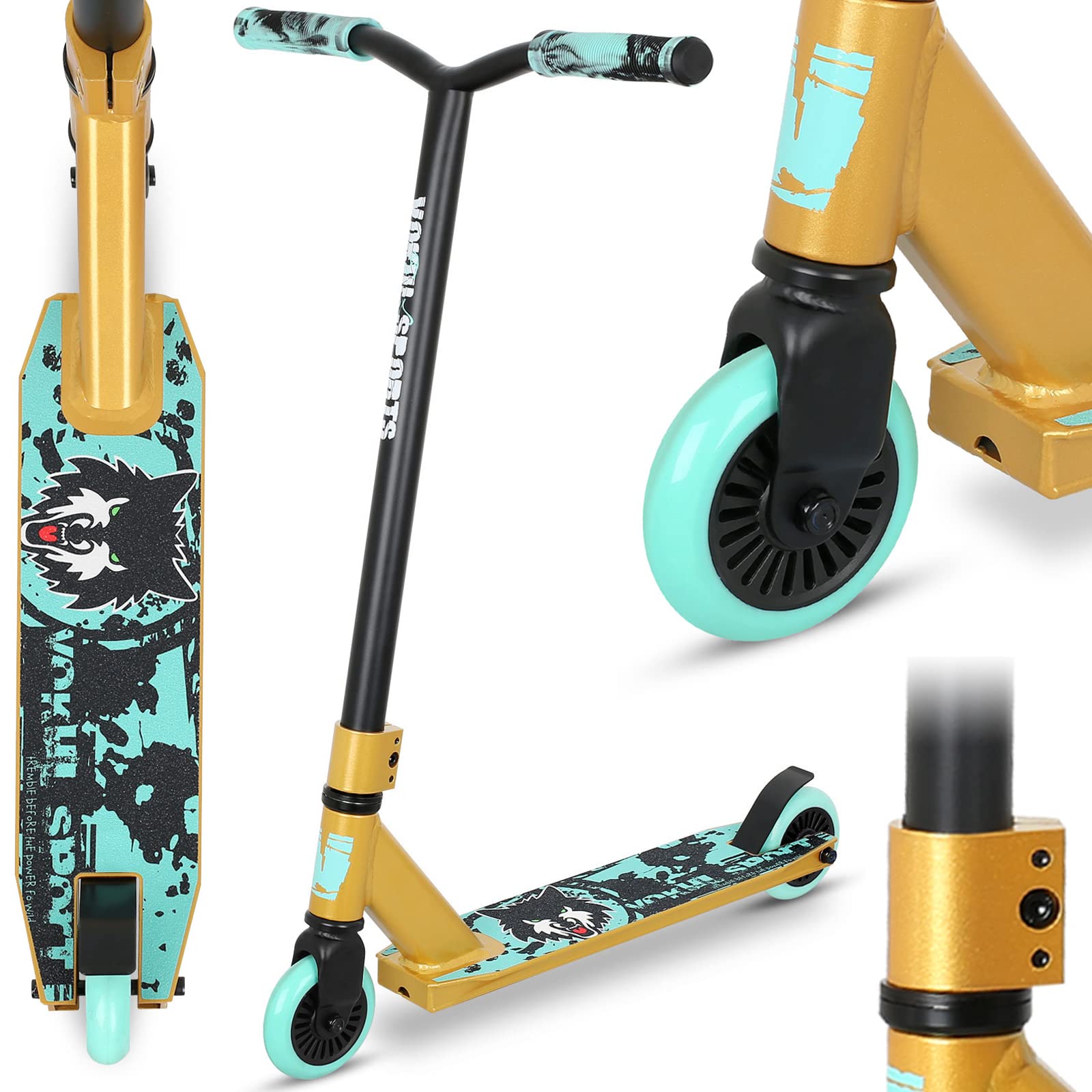 Joycruise Stunt Scooter Schwarz/Gold – Trick Roller für Kinder ab 6 Jahren
