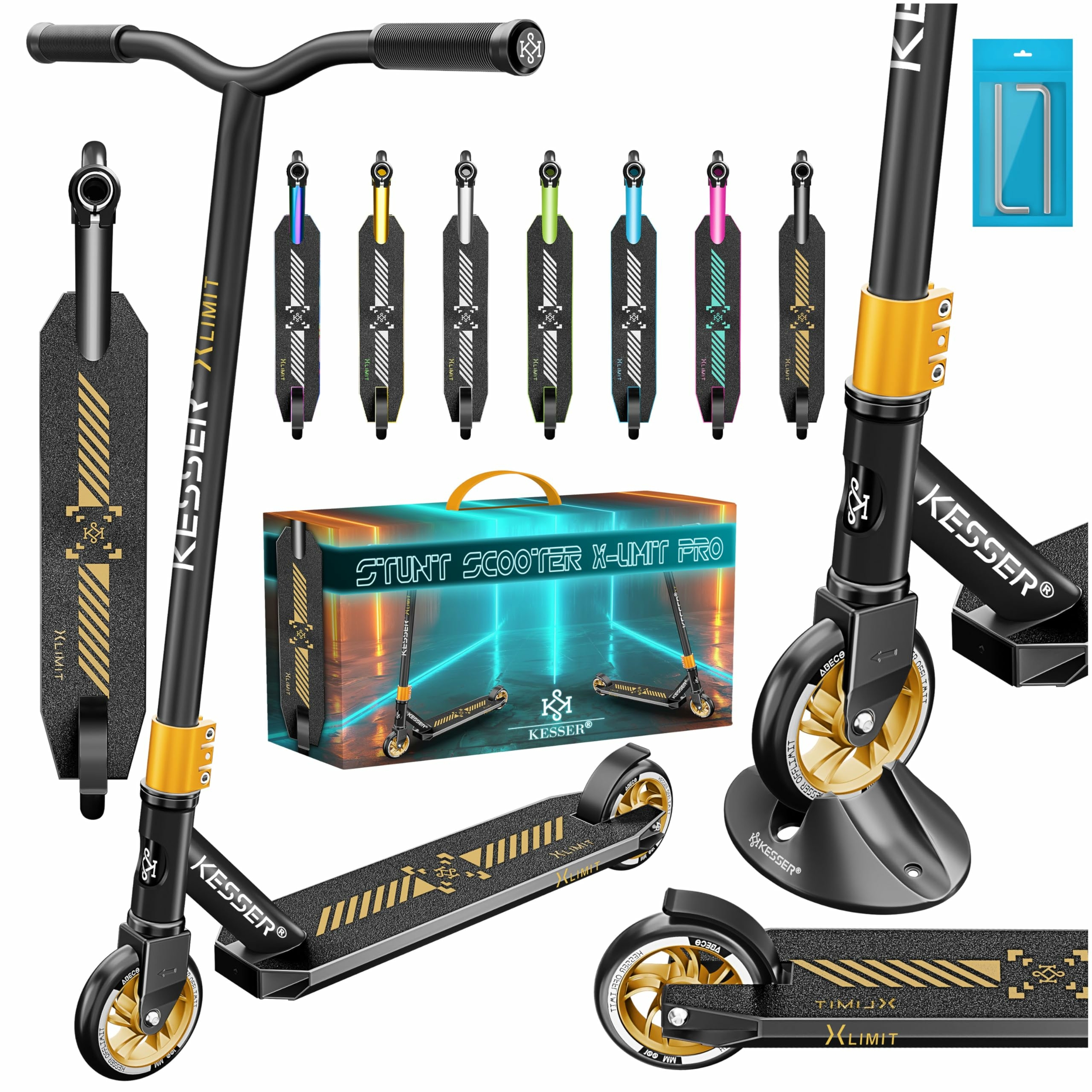 KESSER X-Limit-Pro Stunt Scooter Black/Gold – ABEC-9 & 110 mm PU-Räder