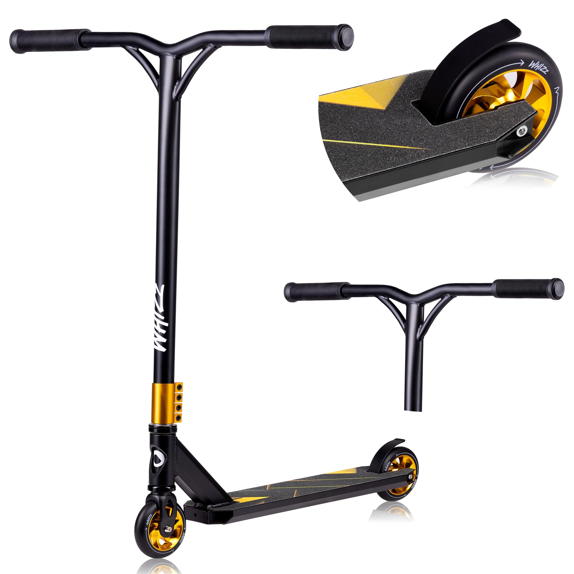 Lionelo Whizz Stunt Scooter Schwarz – Freestyle Scooter mit ABEC-9 & 110 mm Rollen
