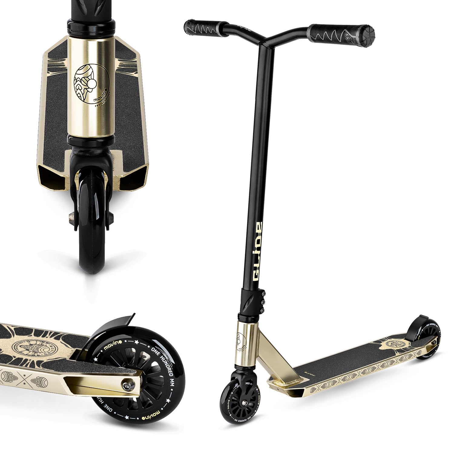 Movino Glide Stunt Scooter Gold – Freestyle Roller mit ABEC-9 & 100 mm Rädern